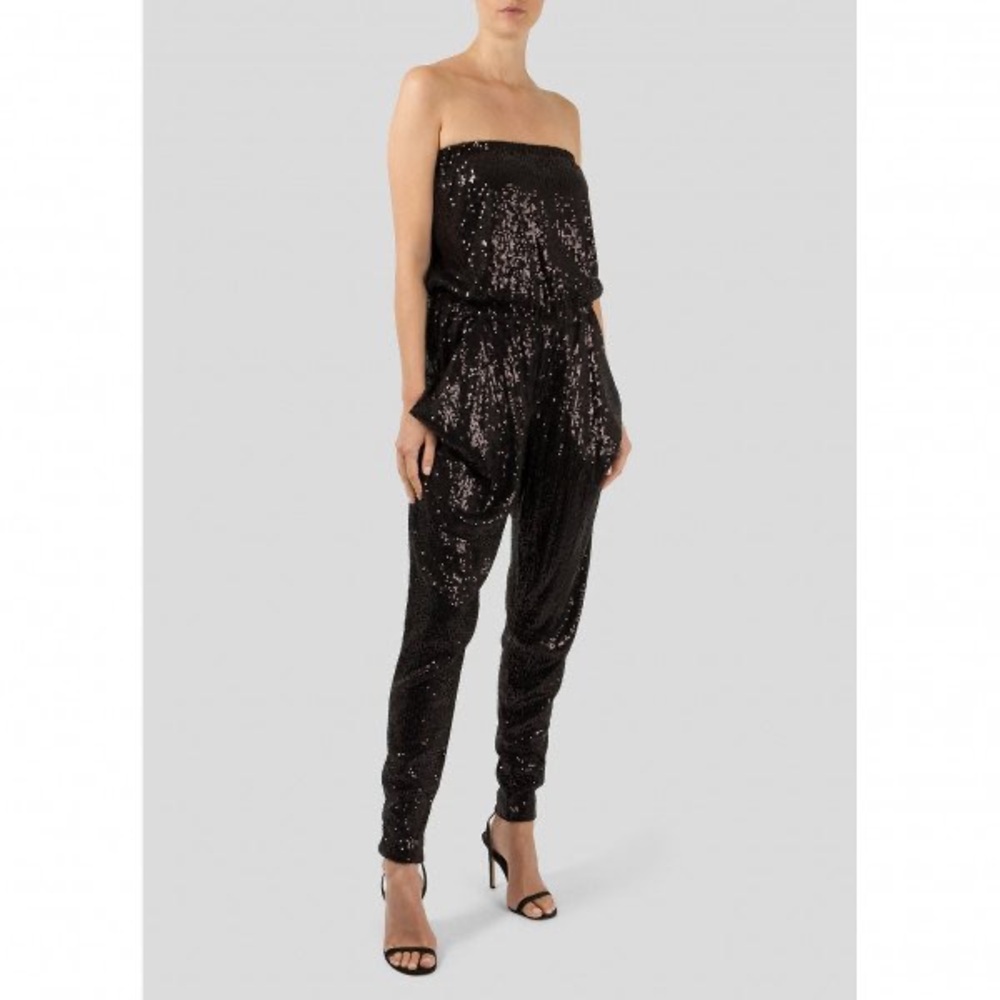 MICHAEL KORS Sequined Strapless Jumpsuit Black Size Small